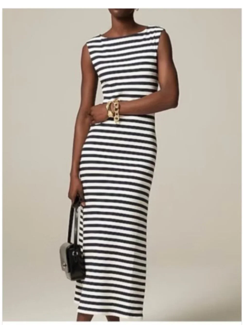 J. Crew Ribbed Knit boatneck midi dress in stripes Size Small NWT